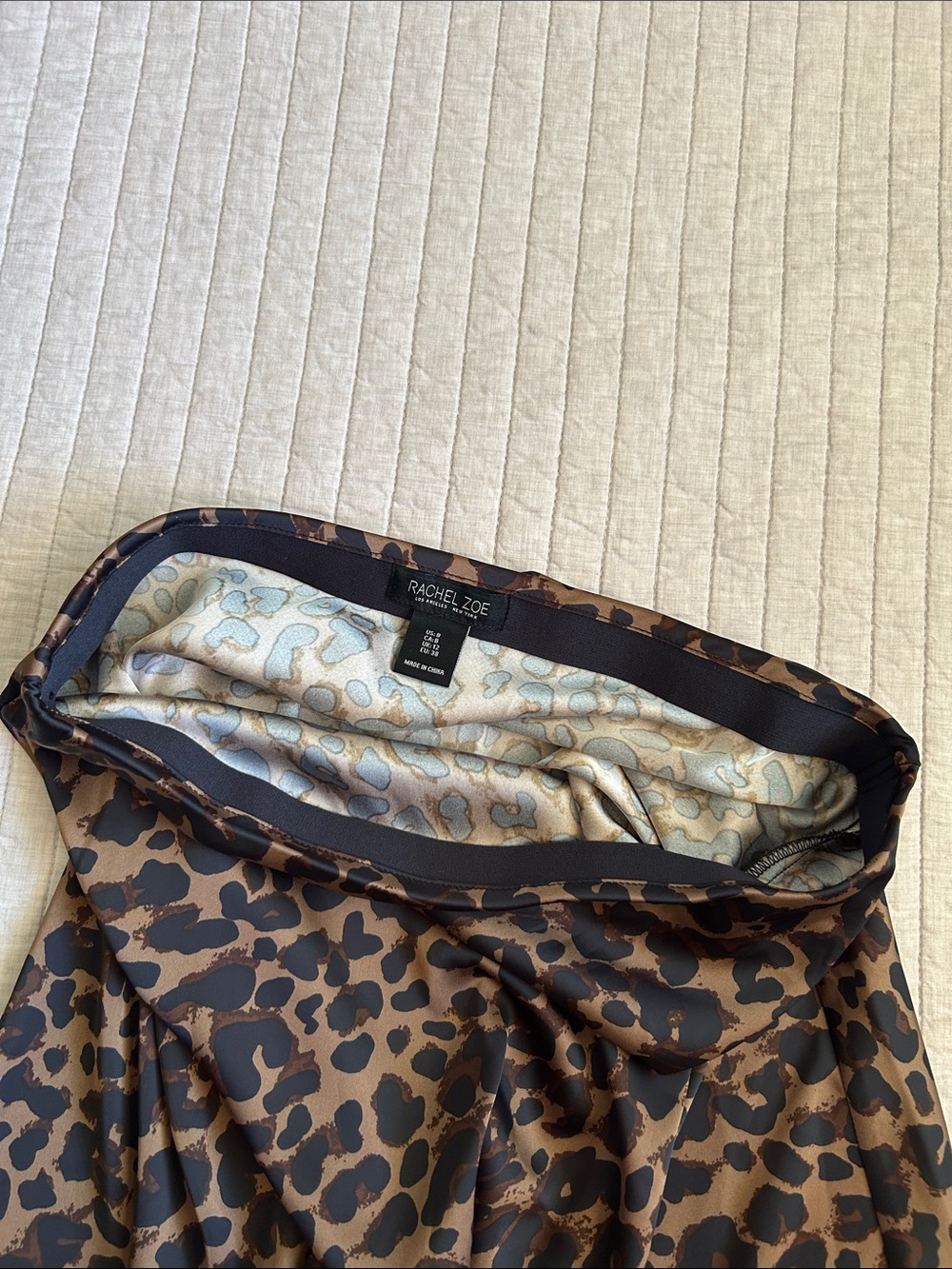 Rachel Zoe brown black cheetah print pull on satin midi maxi skirt Med 8 - Picture 6 of 10